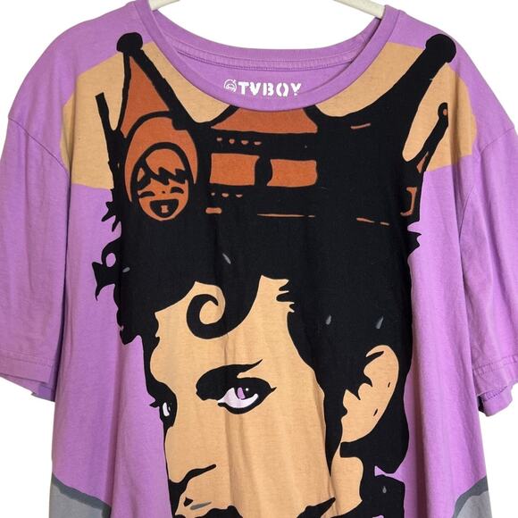 Prince TVBoy Eleven Paris Womens Tee Shirt Size XL Purple All Over Print Angel - Picture 2 of 6